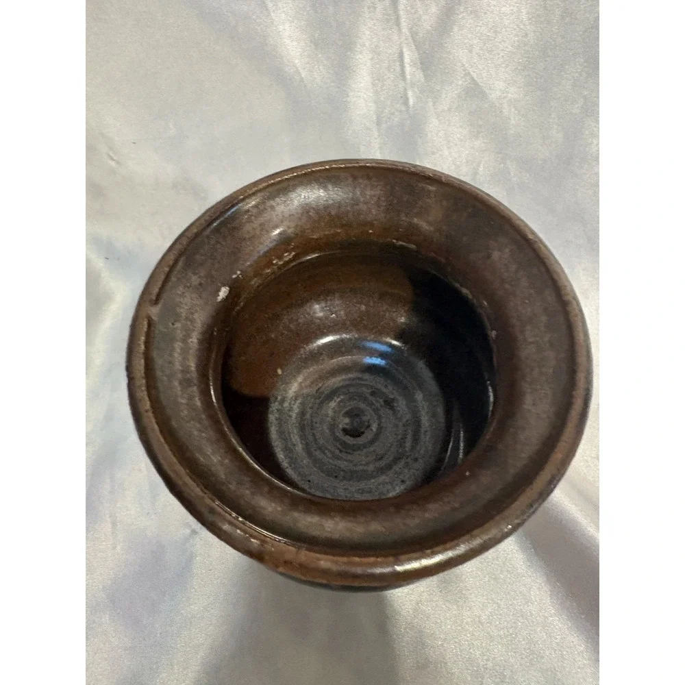 Studio Art Pottery Ceramic Brown Blue Glazed Vase Planter Pot Signed